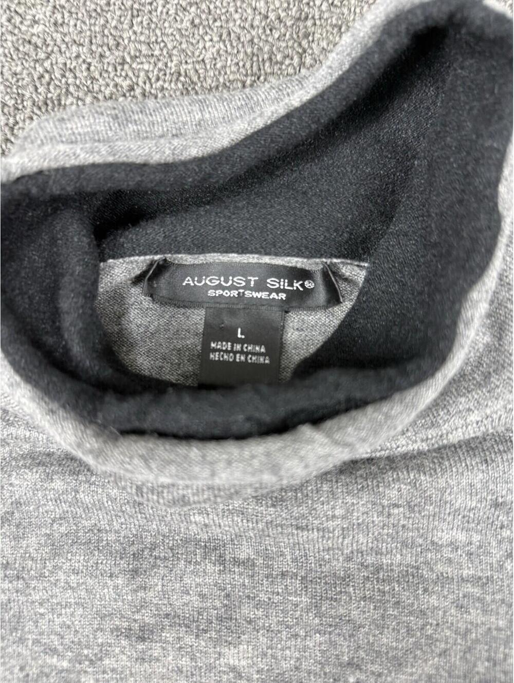August Silk Women's L Gray & Black Turtleneck Sweater Silk Blend Quiet Luxury - Picture 3 of 9